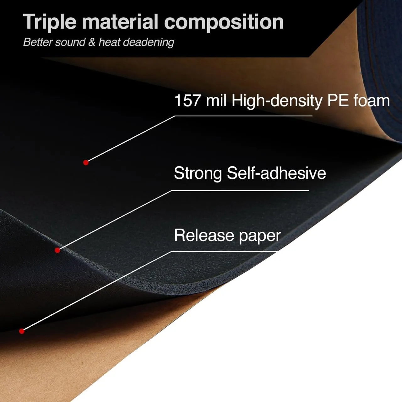 Roll Pack Liner 157 (4 mm) mil Car Sound Deadening Closed Cell PE Foam & Heat Insulation mat - Sound Deadener material & Heat Barrier 24 sqft