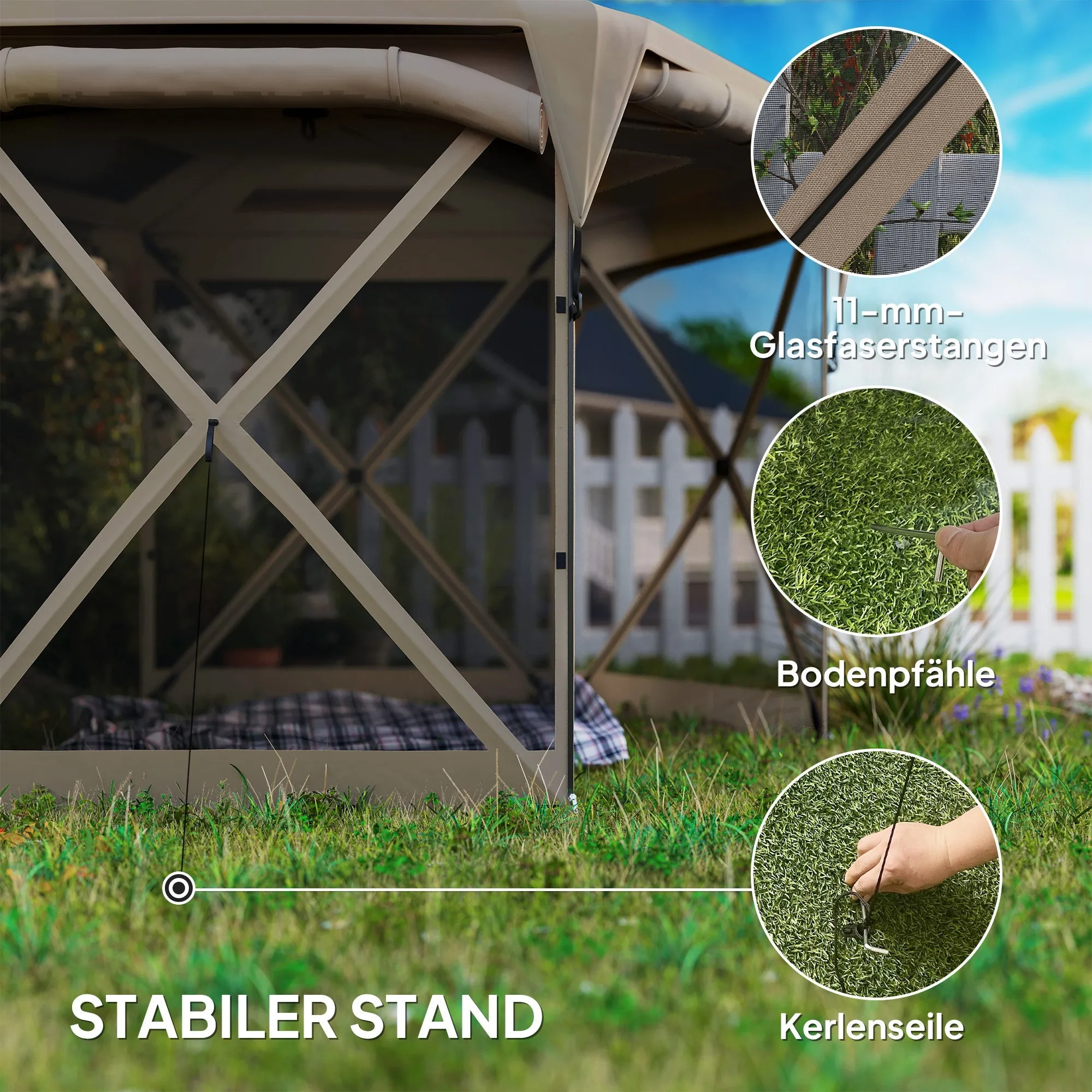 Rootz 3 x 3.5 Pop-Up Garden Tent - Pavilion - Gazebo - UPF30  Protection - 345cm x 300cm x 210cm