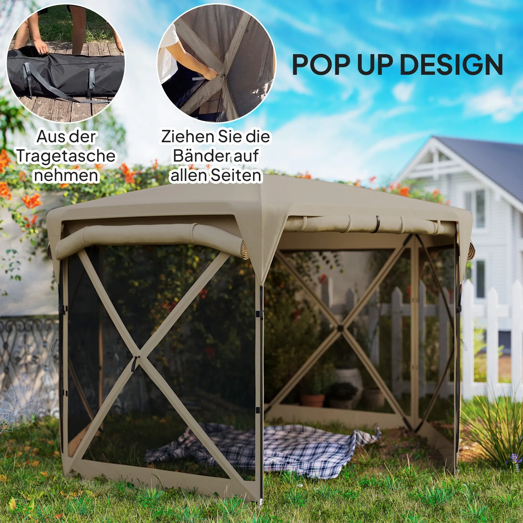 Rootz 3 x 3.5 Pop-Up Garden Tent - Pavilion - Gazebo - UPF30  Protection - 345cm x 300cm x 210cm