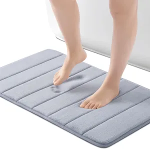 ROSMARUS Memory Foam Bath Mat 20” x 32”, Water Absorbent Shower Mat, Thick Non Slip Bath Rugs with PVC Backing, Ultra Soft for Bathroom Floor & Tub, Grey