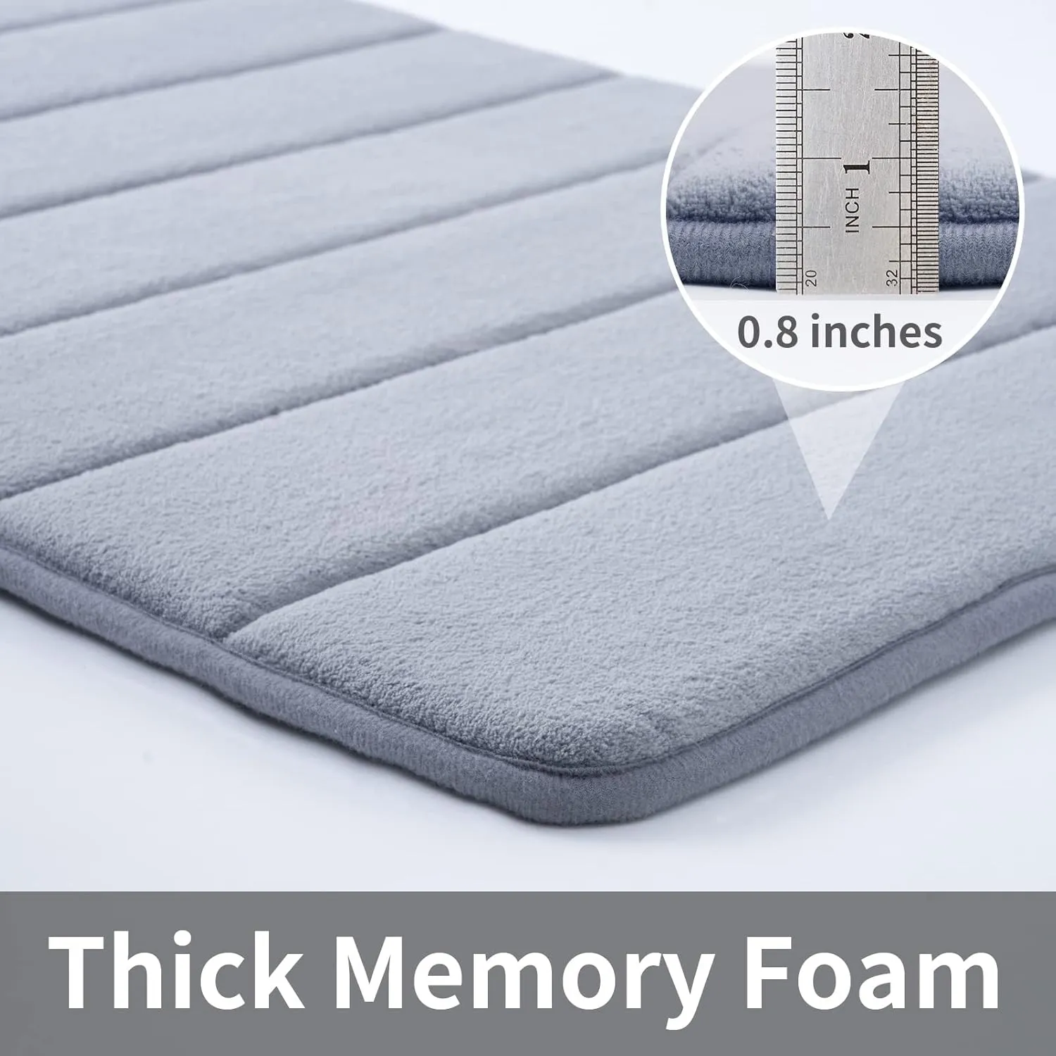 ROSMARUS Memory Foam Bath Mat 20” x 32”, Water Absorbent Shower Mat, Thick Non Slip Bath Rugs with PVC Backing, Ultra Soft for Bathroom Floor & Tub, Grey