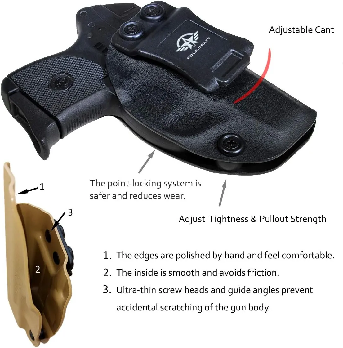 Ruger LCP 380 Holster IWB Kydex Holster Fit: Ruger LCP 380 Auto⎜Inside Waistband Carry - Adj. Cant Retention⎜Cover Mag-Button⎜No Wear⎜No Jitter (Incompatible with attachments Such as Light/Laser)