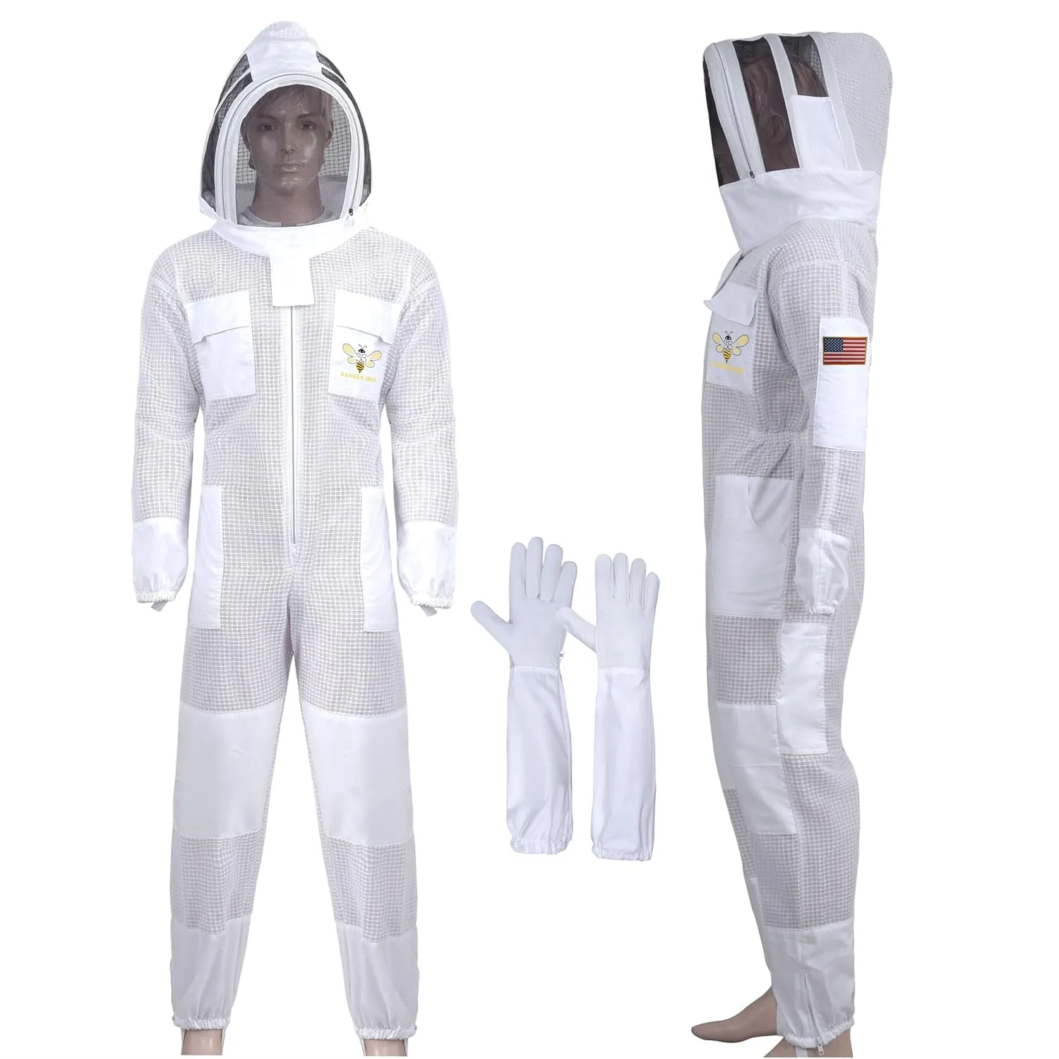 SANEER 3 Layer Beekeeping Suit, Ventilated Sting Proof Beekeeping Suit For Beekeepers with Gloves (X-Large)