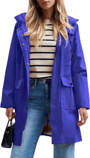 SaphiRose Women's Waterproof Rain Jacket Lightweight Raincoat Hooded Windbreaker Trench Coat