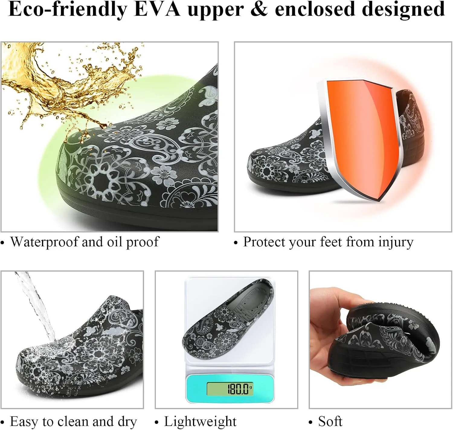 Scecocrs Non Slip Chef Shoes for Women, Waterproof & Oil Resistant Nursing Work Shoes for Hospital Garden Kitchen