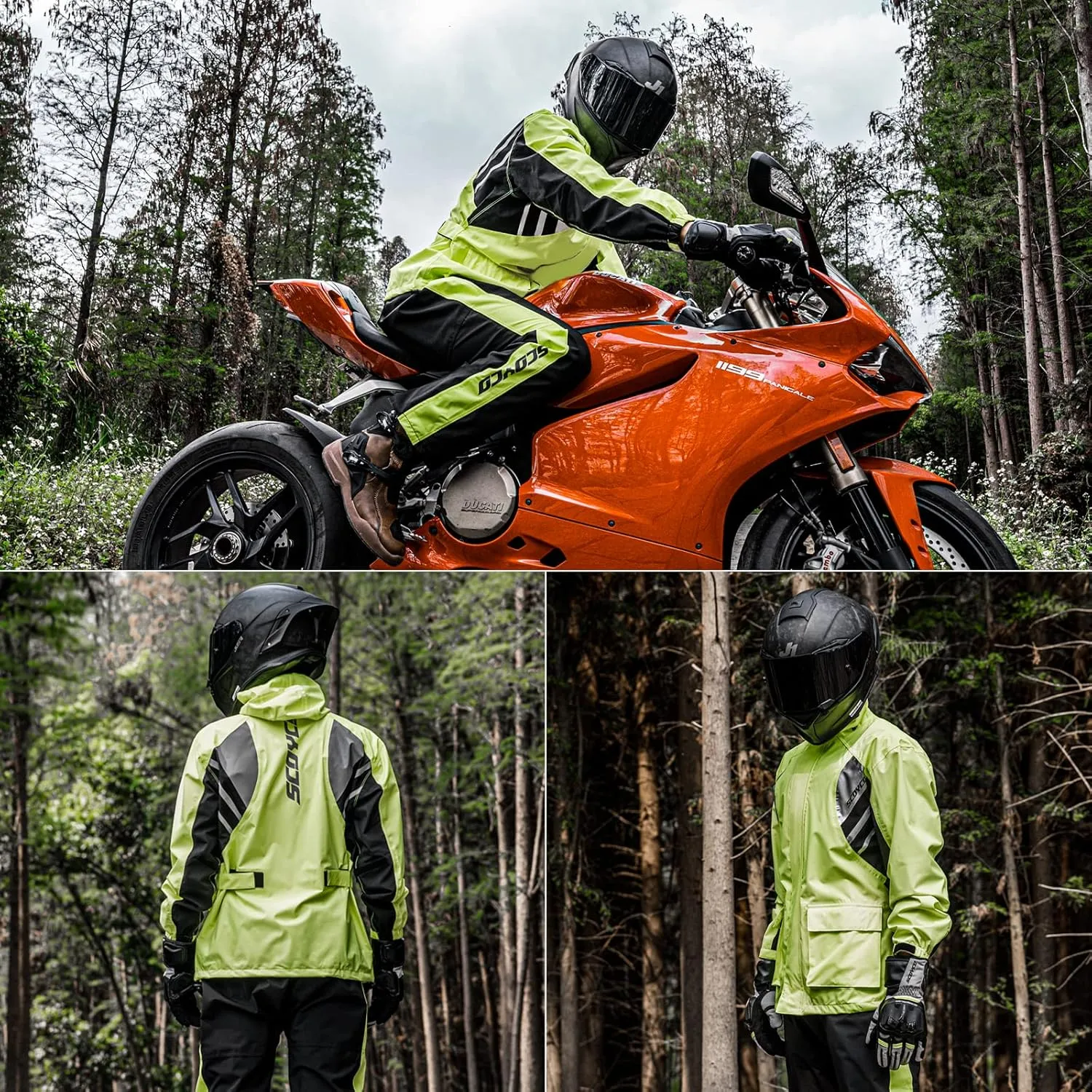 Scoyco Motorcycle Rain Suit Reflective Waterproof Rain Gear