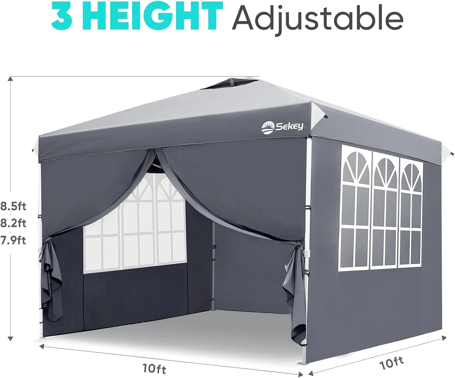 Sekey 1 Push Setup 10x10 Pop Up Canopy Beach Tent, Outdoor Portable Gazebo, 420D Silver Coated Top, 4 Removable Sidewalls, 4 Weight Bags