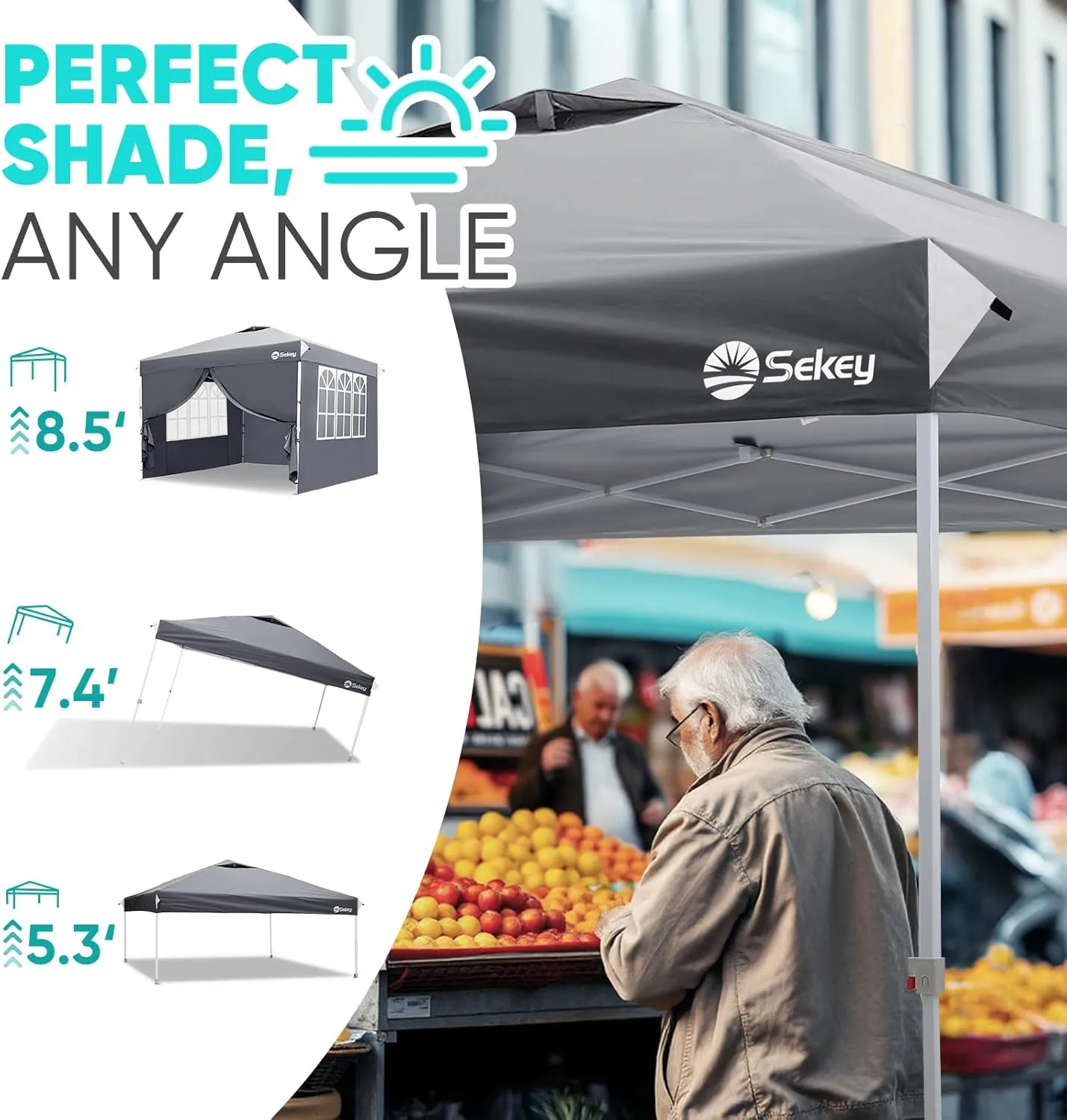 Sekey 1 Push Setup 10x10 Pop Up Canopy Beach Tent, Outdoor Portable Gazebo, 420D Silver Coated Top, 4 Removable Sidewalls, 4 Weight Bags