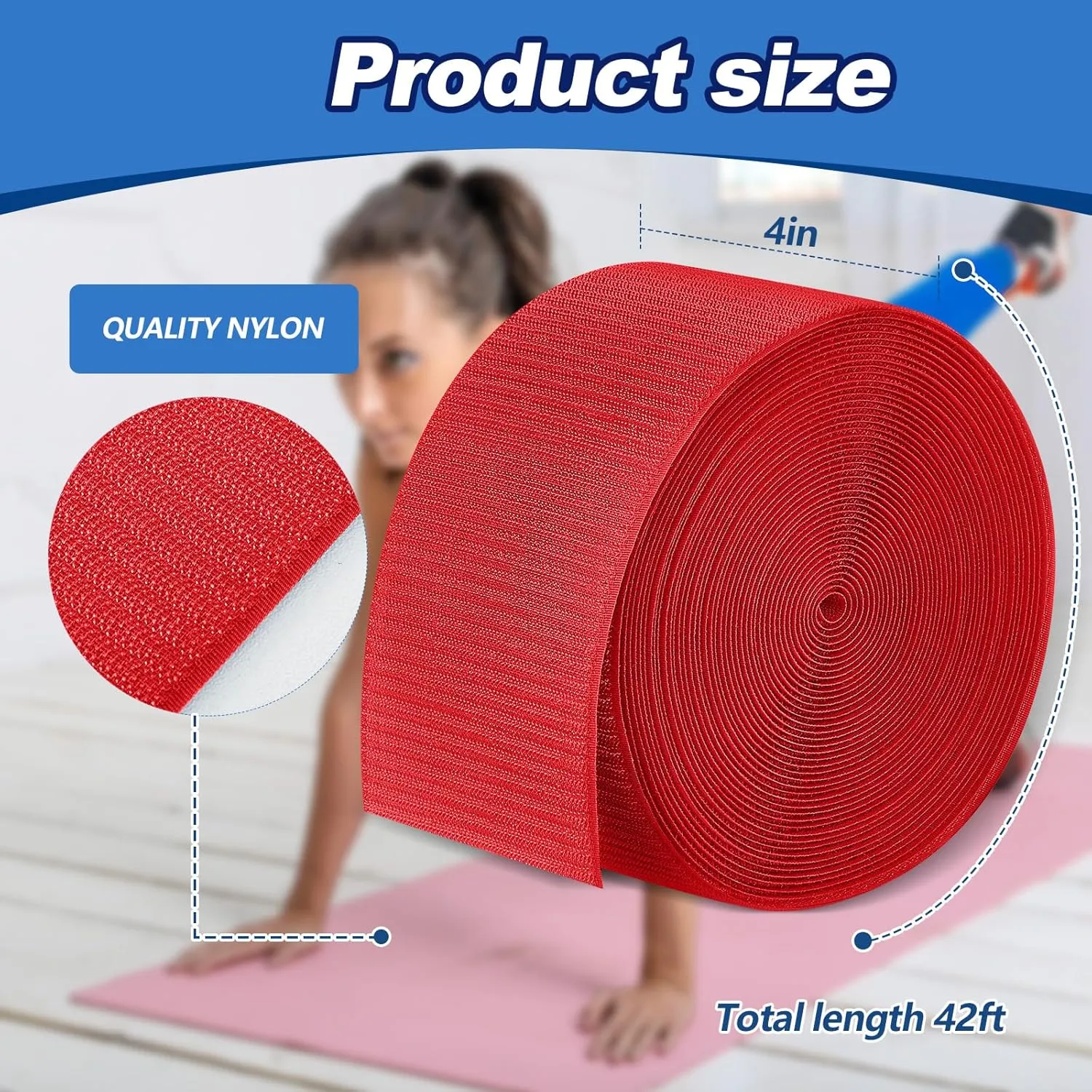 Shappy 42 ft Gymnastics Mat Hook Fastener Gymnastics Mats for Tumbling 4" Wide Carpet Repair Nylon Hook for Carpet Bonded Foam Seams for Cheer Gym Floors