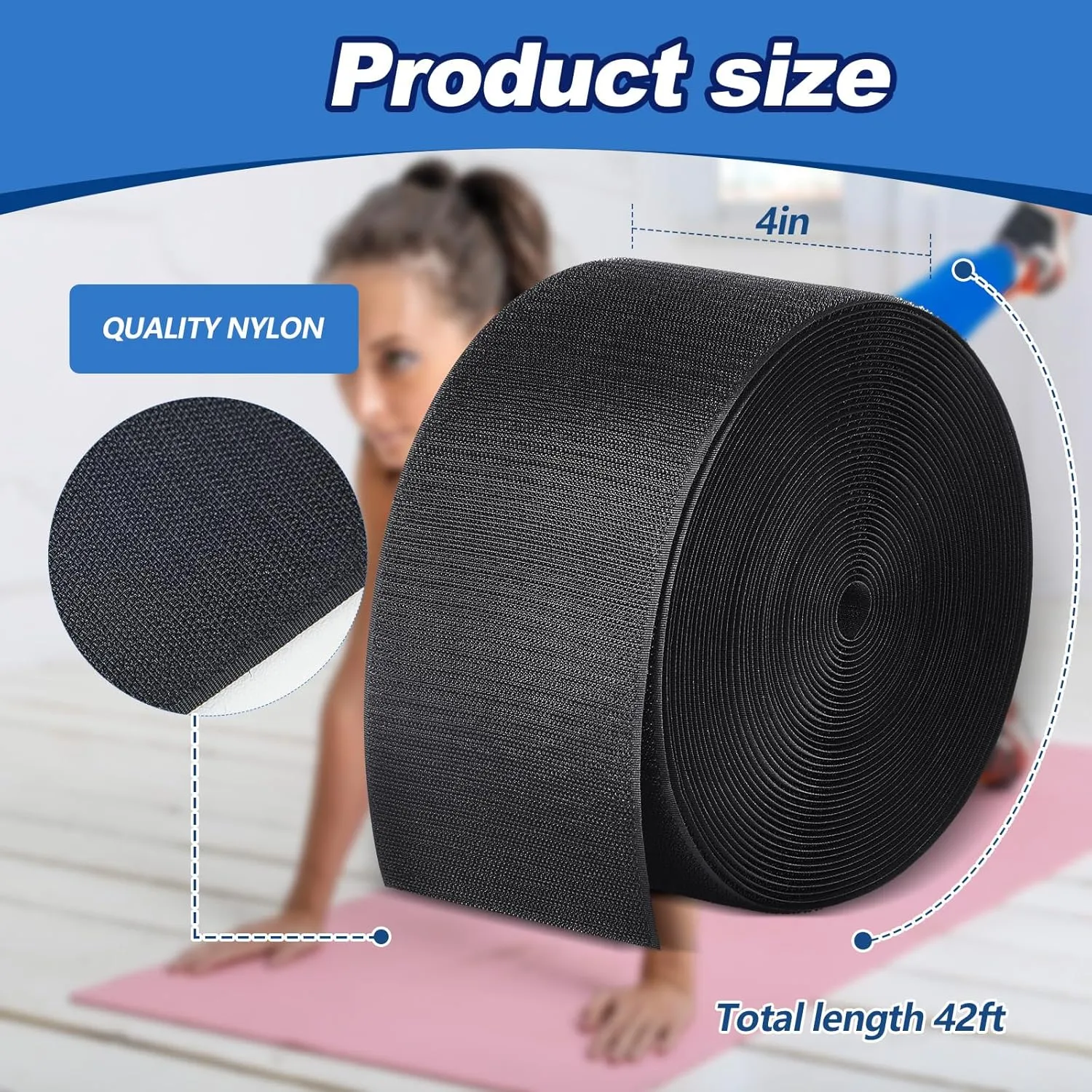 Shappy 42 ft Gymnastics Mat Hook Fastener Gymnastics Mats for Tumbling 4" Wide Carpet Repair Nylon Hook for Carpet Bonded Foam Seams for Cheer Gym Floors