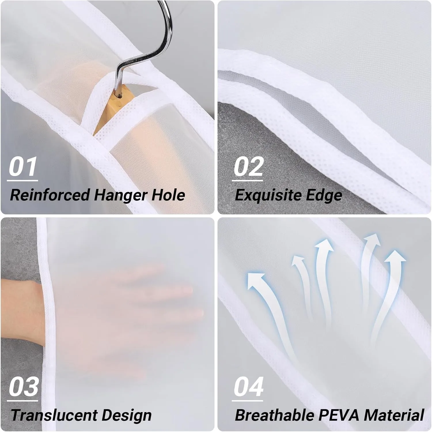 Shoulder Covers for Hanging Clothes, 24x12x2 inch, Pack of 12, Shoulder Cover for Closet Storage, Breathable Clear Plastic Clothes Cover for Hanging T Shirt, Suit, Coat, Jacket, Dress, Gown