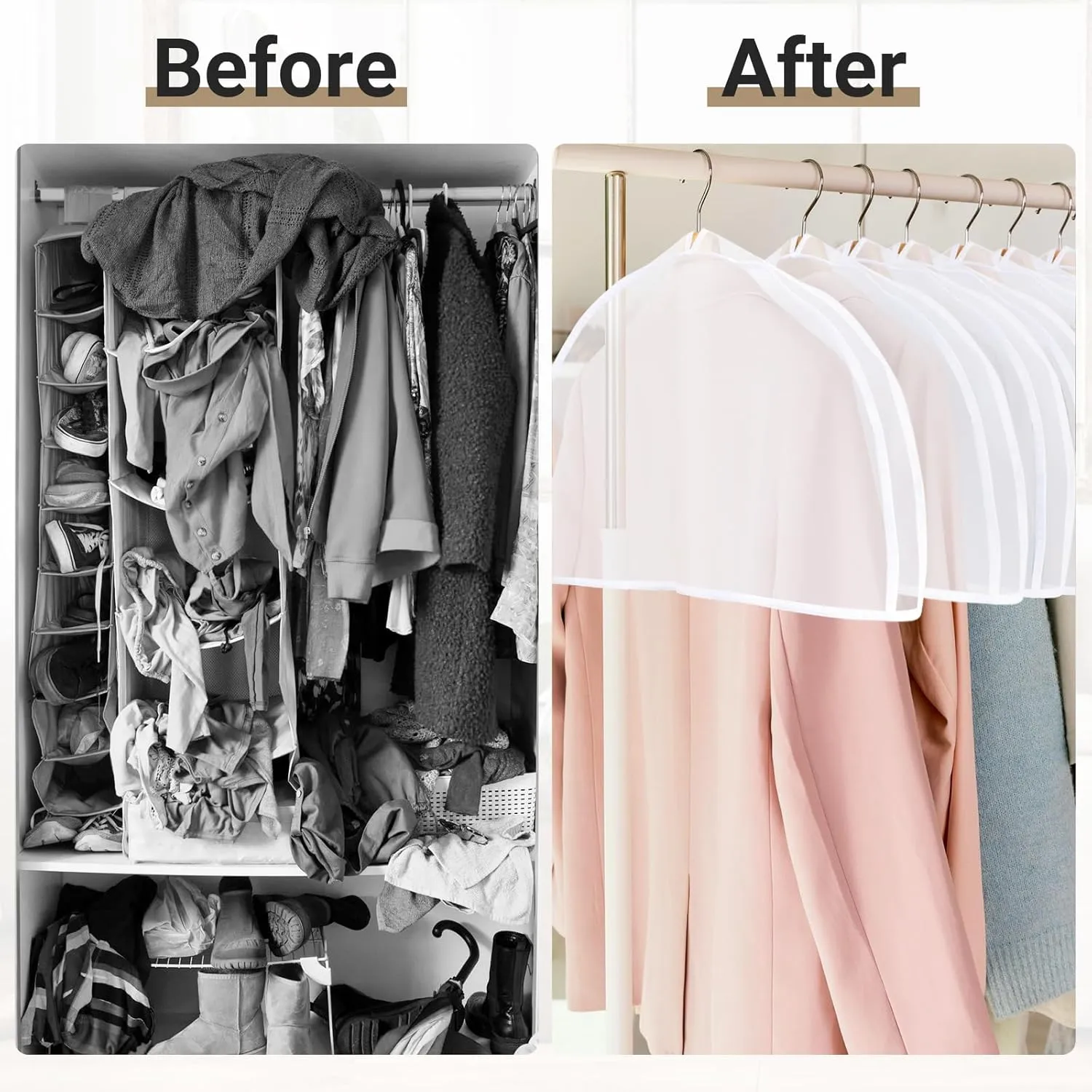 Shoulder Covers for Hanging Clothes, 24x12x2 inch, Pack of 12, Shoulder Cover for Closet Storage, Breathable Clear Plastic Clothes Cover for Hanging T Shirt, Suit, Coat, Jacket, Dress, Gown
