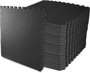 Signature Fitness Puzzle Exercise Mat with EVA Foam Interlocking Tiles, Black, 3/4” Thick, 24 Tiles, 96 Sq Ft