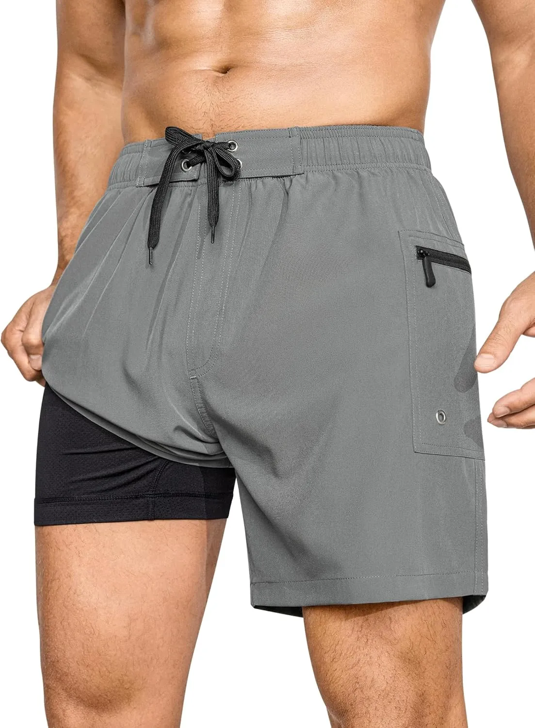 SILKWORLD Mens Swim Trunks 6" Quick Dry Bathing Suit Beach Swimming Shorts with Compression Liner and Zipper Pockets