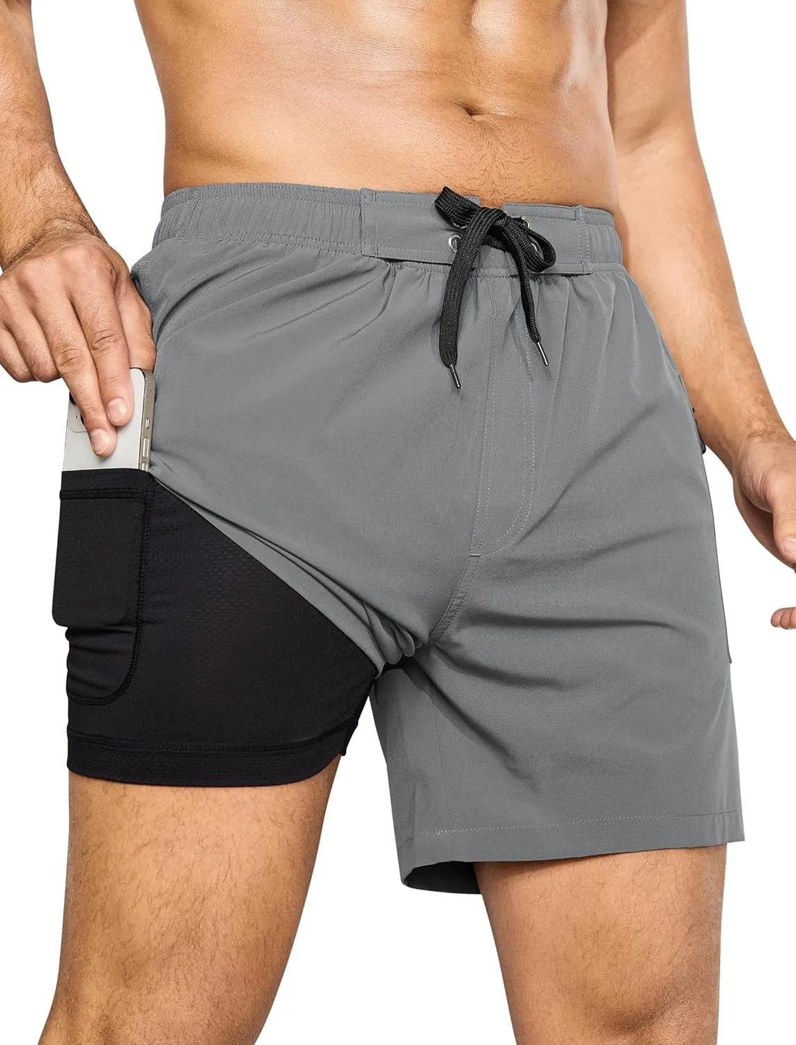 SILKWORLD Mens Swim Trunks 6" Quick Dry Bathing Suit Beach Swimming Shorts with Compression Liner and Zipper Pockets