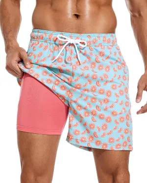 SILKWORLD Mens Swimming Trunks with Compression Liner Quick Dry 5 inch Swim Shorts with Zipper Pockets