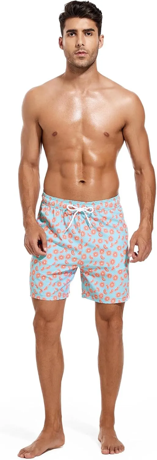 SILKWORLD Mens Swimming Trunks with Compression Liner Quick Dry 5 inch Swim Shorts with Zipper Pockets