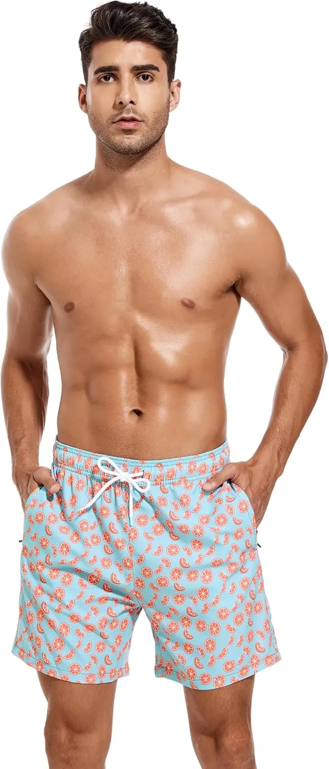 SILKWORLD Mens Swimming Trunks with Compression Liner Quick Dry 5 inch Swim Shorts with Zipper Pockets