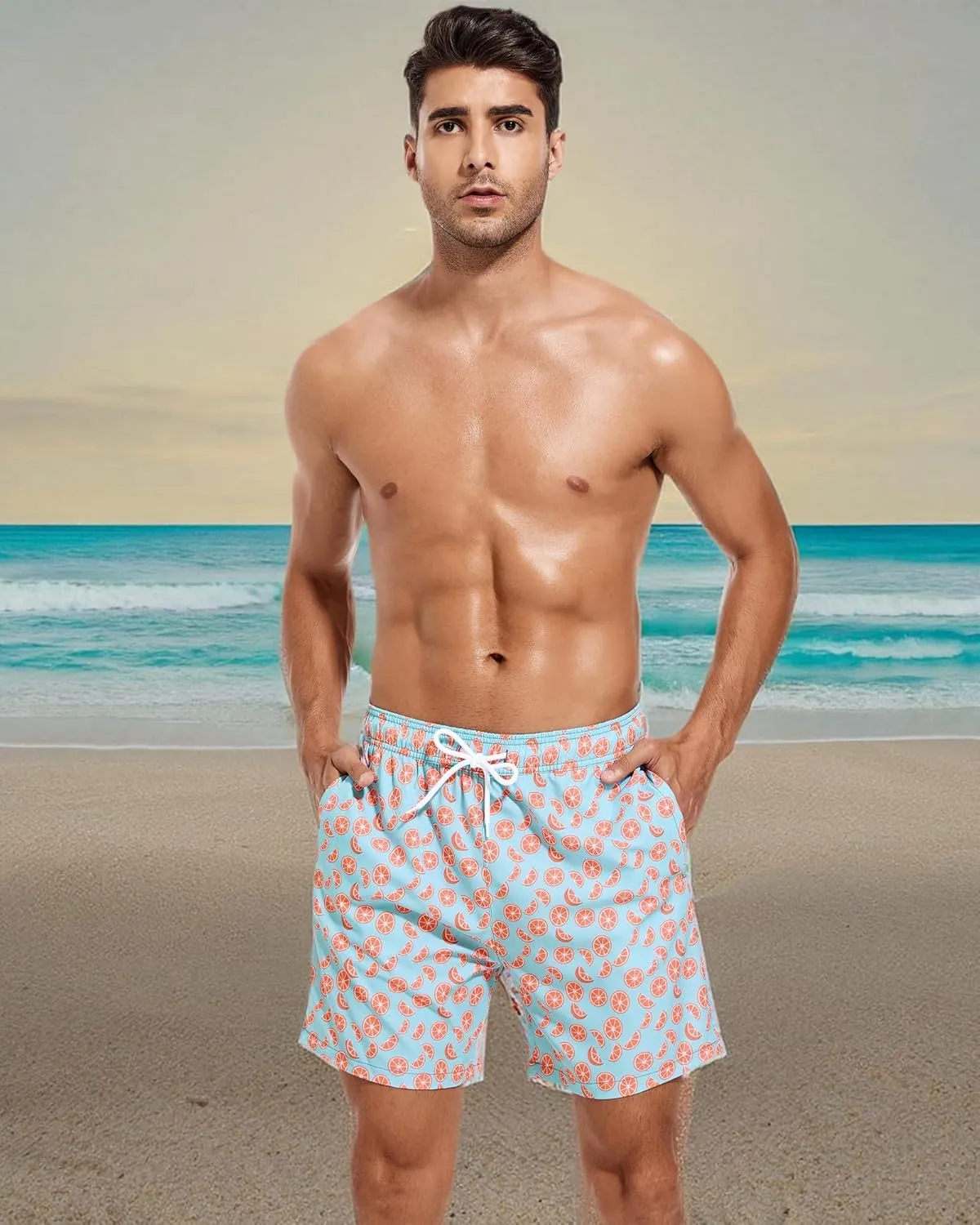 SILKWORLD Mens Swimming Trunks with Compression Liner Quick Dry 5 inch Swim Shorts with Zipper Pockets