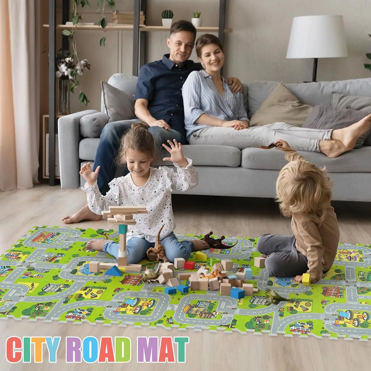 Skyweaver Traffic Play mat Puzzle Foam Interlocking Tiles – Kids Road Traffic Play Rug - Children Educational Playmat Rug - Interlocking Foam Tiles City Road Track Puzzle Mat (18Pcs)
