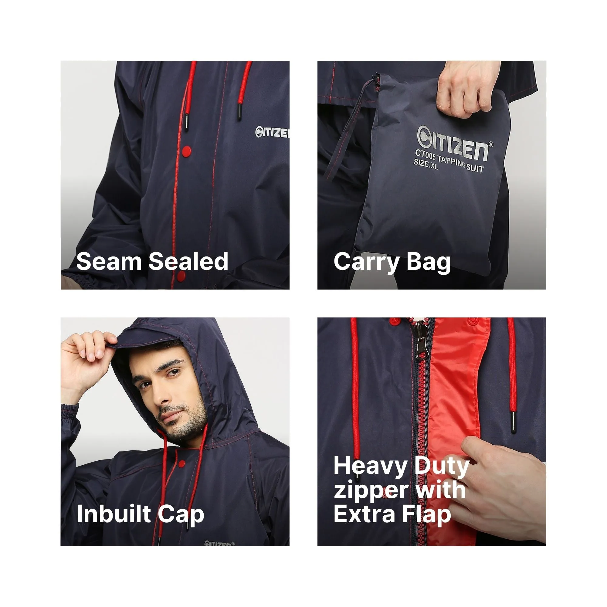 Sleek Tapping Raincoat Suit with Free-leak proof pouch