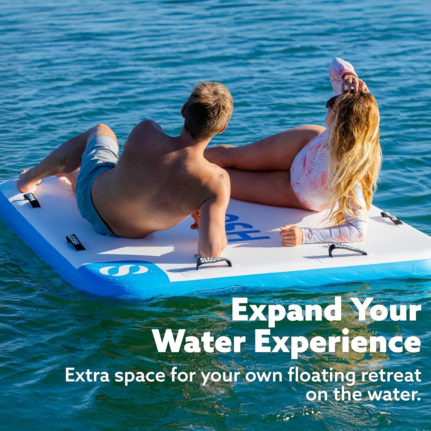SLOOSH Inflatable Floating Dock, Inflatable Dock Floating Platform, Air Dock Island Raft Mat with Pump & None-Slip Eva Surface for Pool Beach Ocean Lake Fishing Relaxing