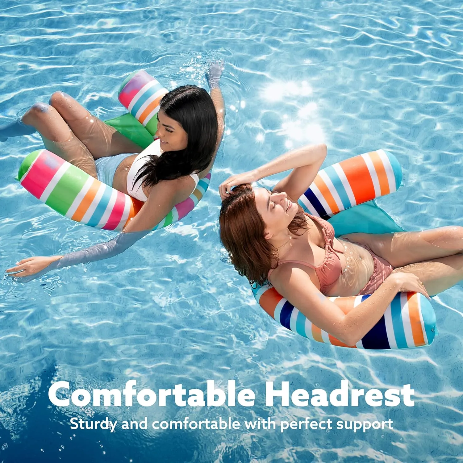 Sloosh Inflatable Pool Floats Chairs Adults, 2 Packs Floating Noodle Chair with Stripes Design Soft Fabric Covered with Sling for Swimming Pool Water Chair Pool Lounger Party Floaties