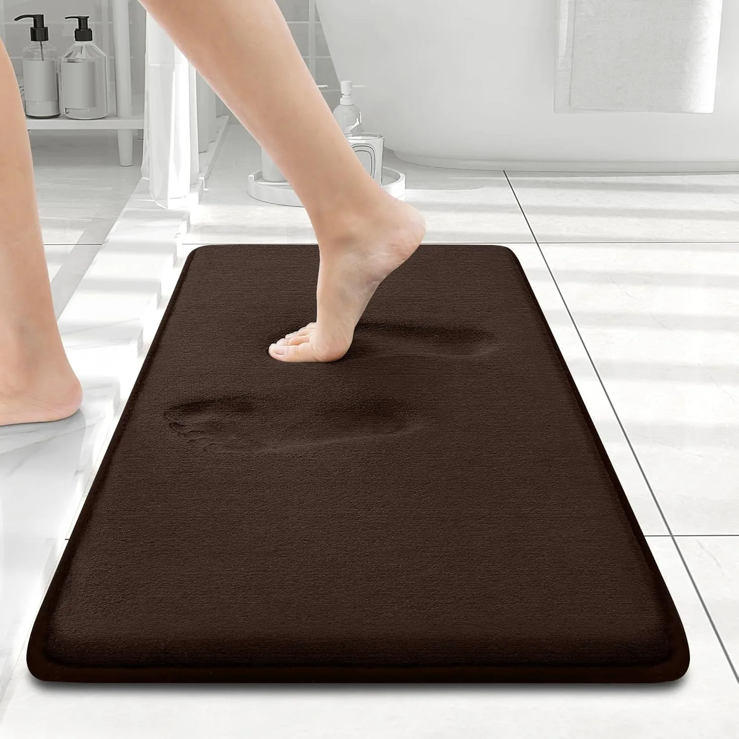 Smiry Memory Foam Bath Mat 24" x 16", Extra Soft Absorbent Bathroom Rugs Non Slip Bath Rug Runner for Shower Bathroom Floors, Brown