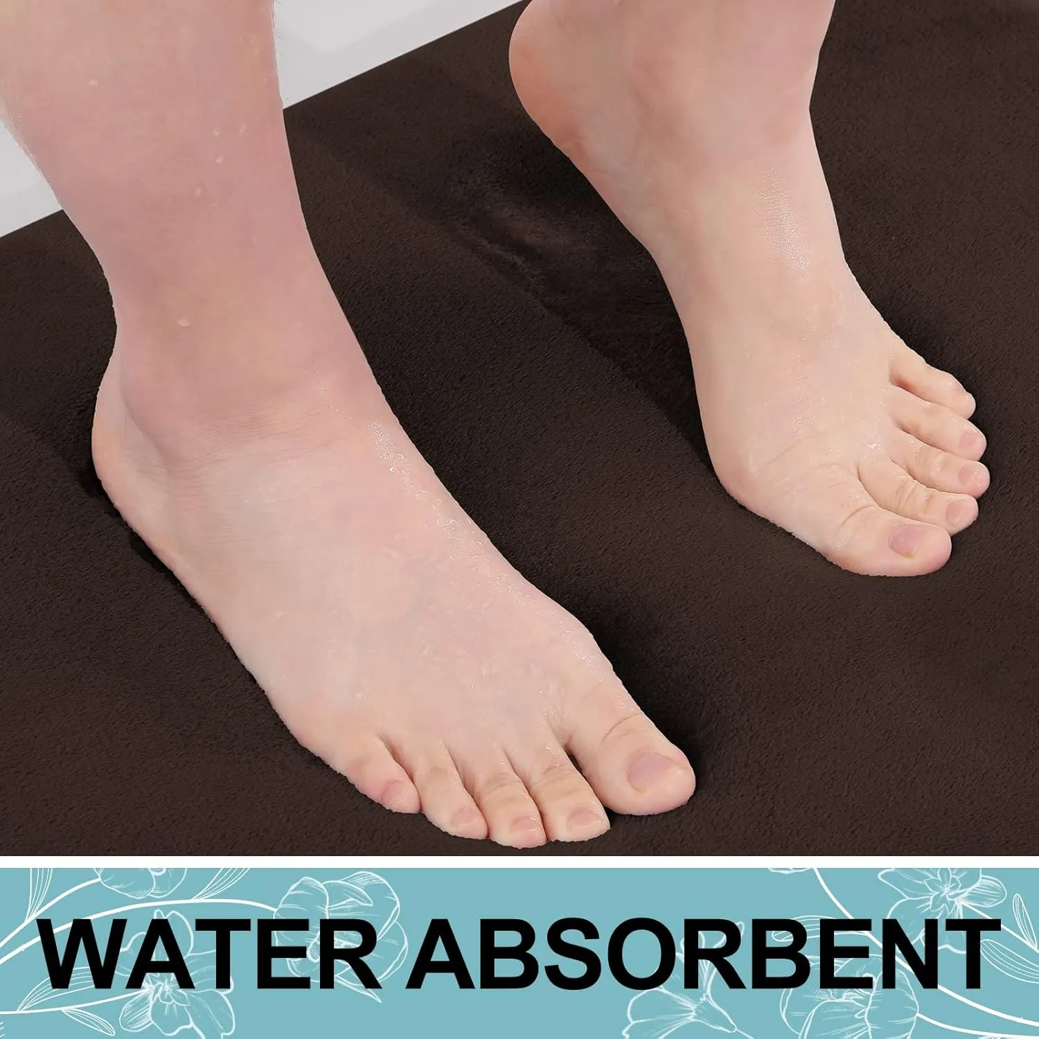 Smiry Memory Foam Bath Mat 24" x 16", Extra Soft Absorbent Bathroom Rugs Non Slip Bath Rug Runner for Shower Bathroom Floors, Brown