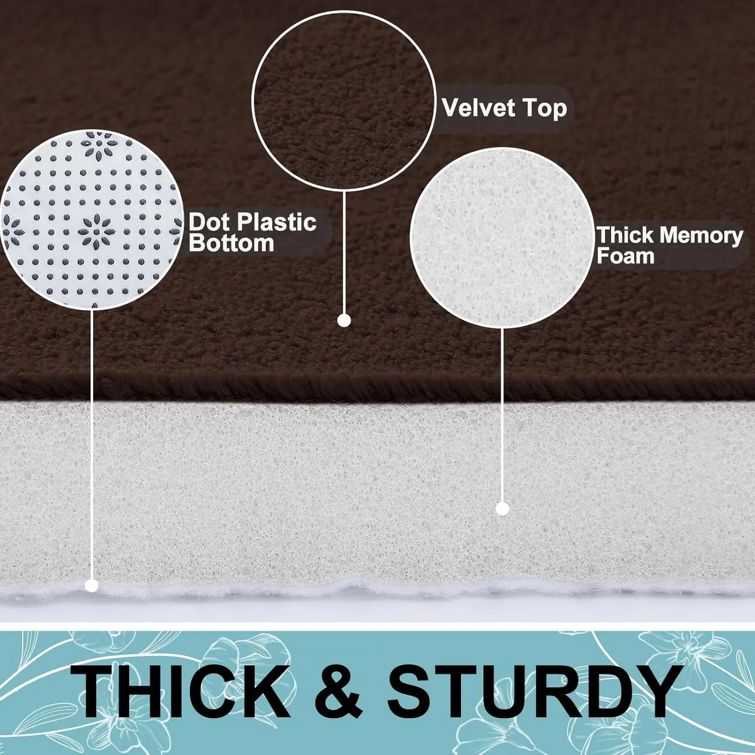 Smiry Memory Foam Bath Mat 24" x 16", Extra Soft Absorbent Bathroom Rugs Non Slip Bath Rug Runner for Shower Bathroom Floors, Brown