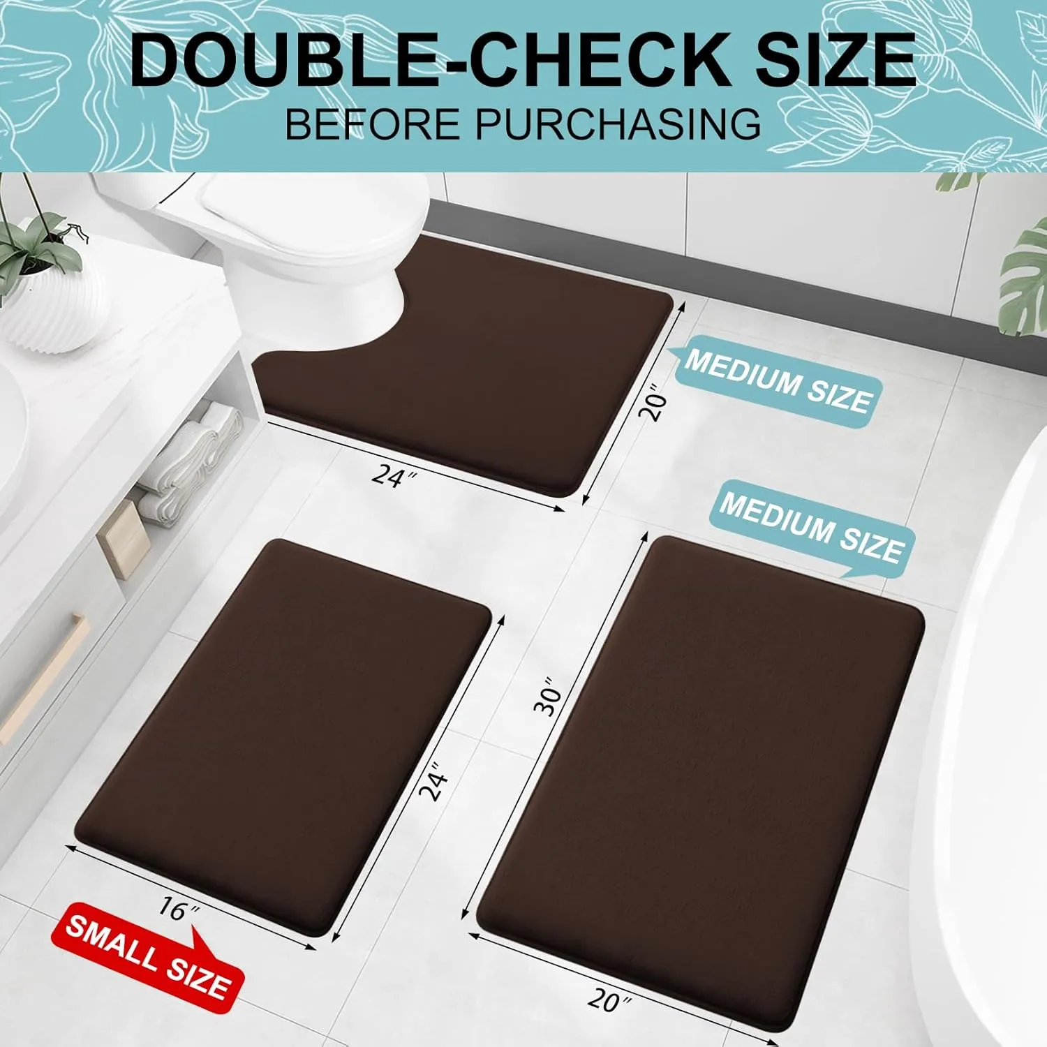 Smiry Memory Foam Bath Mat 24" x 16", Extra Soft Absorbent Bathroom Rugs Non Slip Bath Rug Runner for Shower Bathroom Floors, Brown