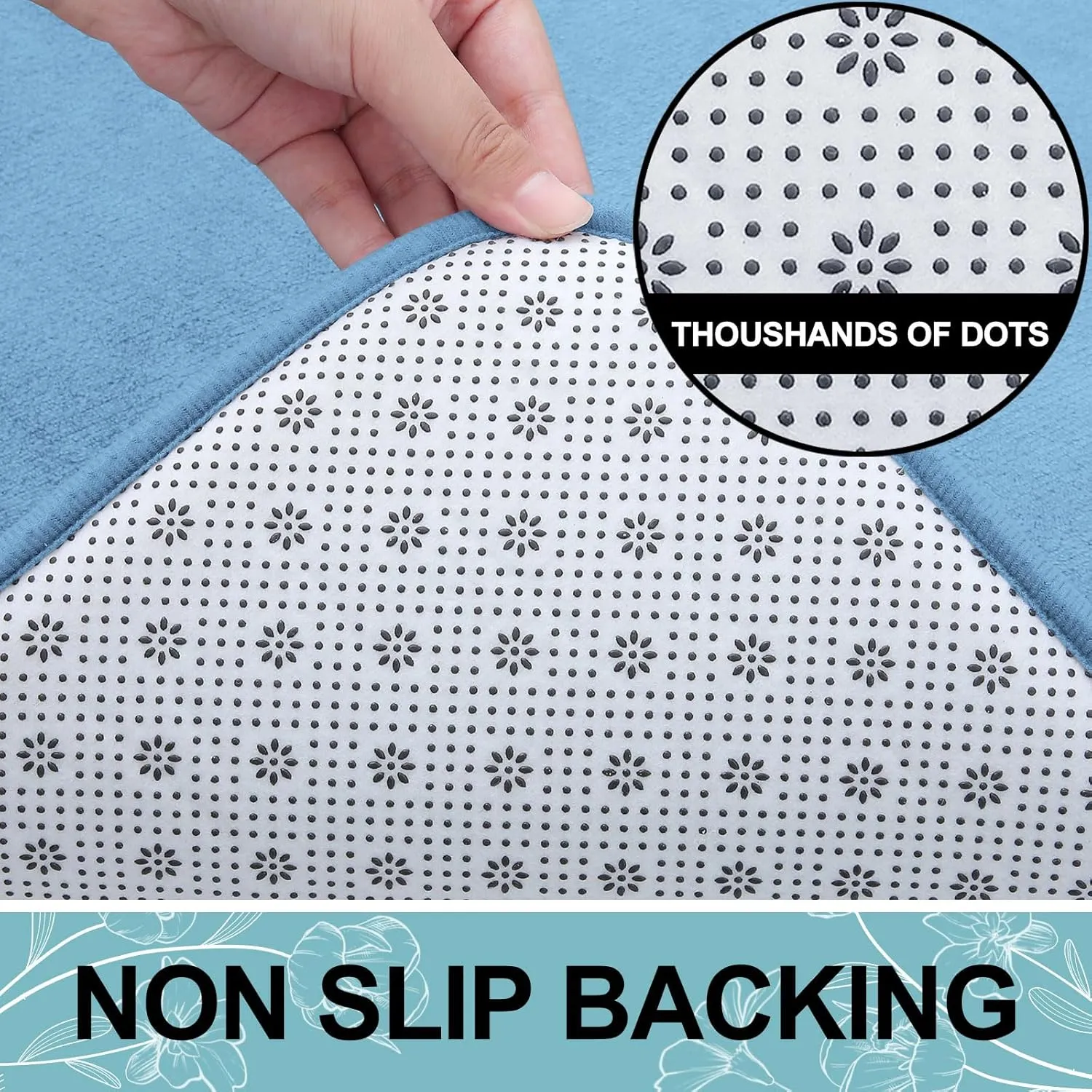 Smiry Memory Foam Bath Mat 24x16, Extra Soft and Absorbent Bathroom Mats, Non Slip Washable Carpet for Floor, Shower and Tub, Blue
