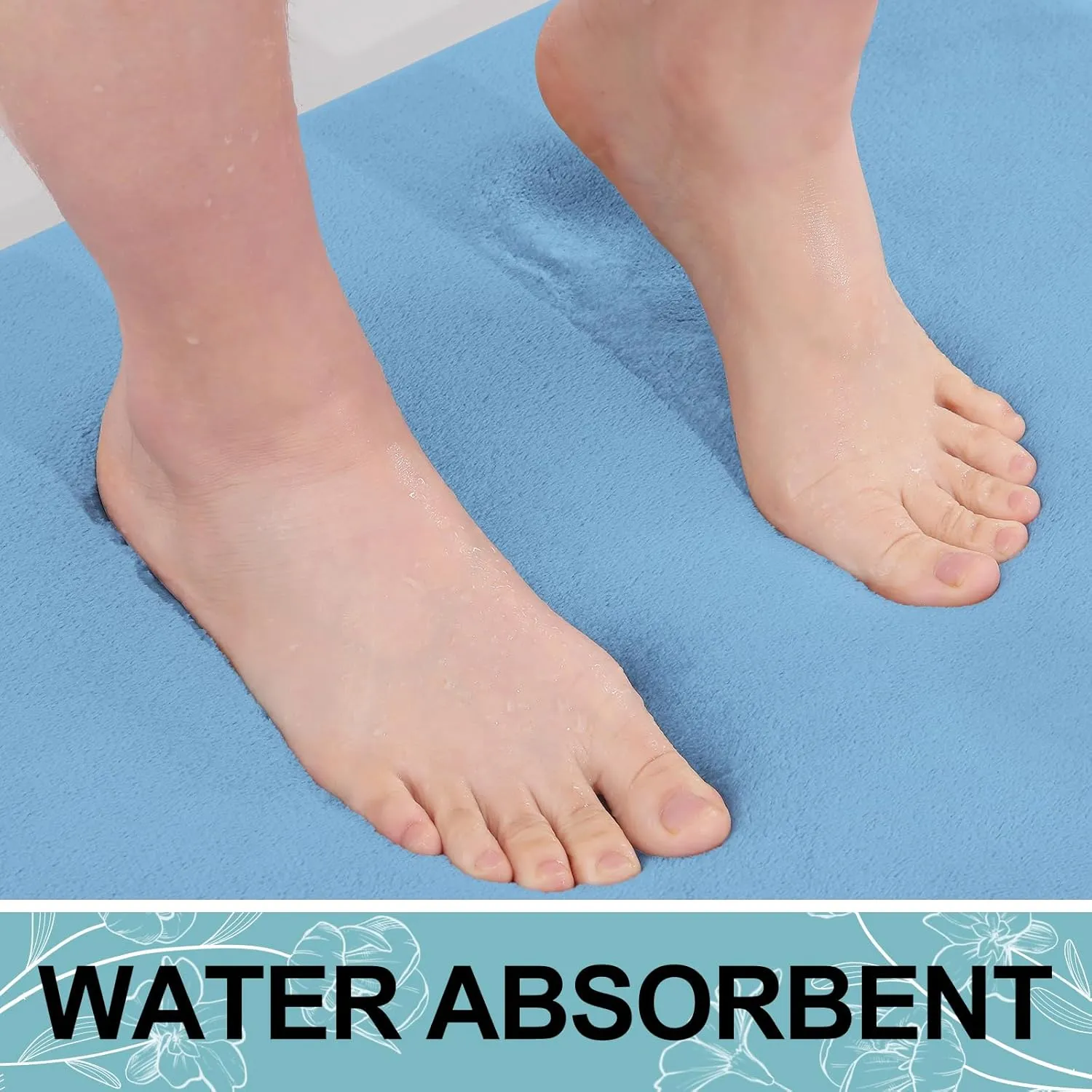 Smiry Memory Foam Bath Mat 24x16, Extra Soft and Absorbent Bathroom Mats, Non Slip Washable Carpet for Floor, Shower and Tub, Blue