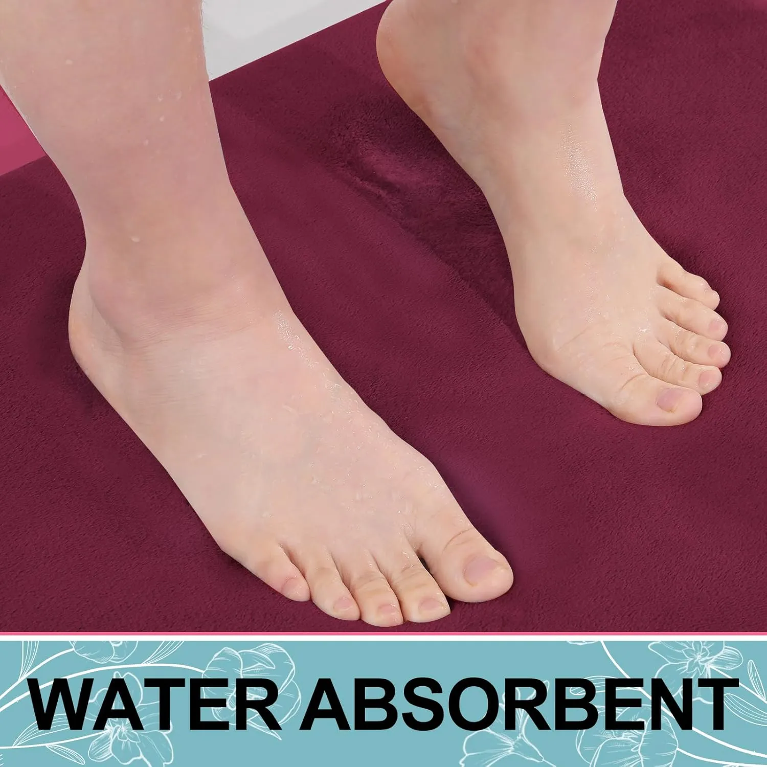 Smiry Memory Foam Bath Mat 30x20, Extra Soft and Absorbent Bathroom Mats, Non Slip Washable Carpet for Floor, Shower and Tub, Burgundy