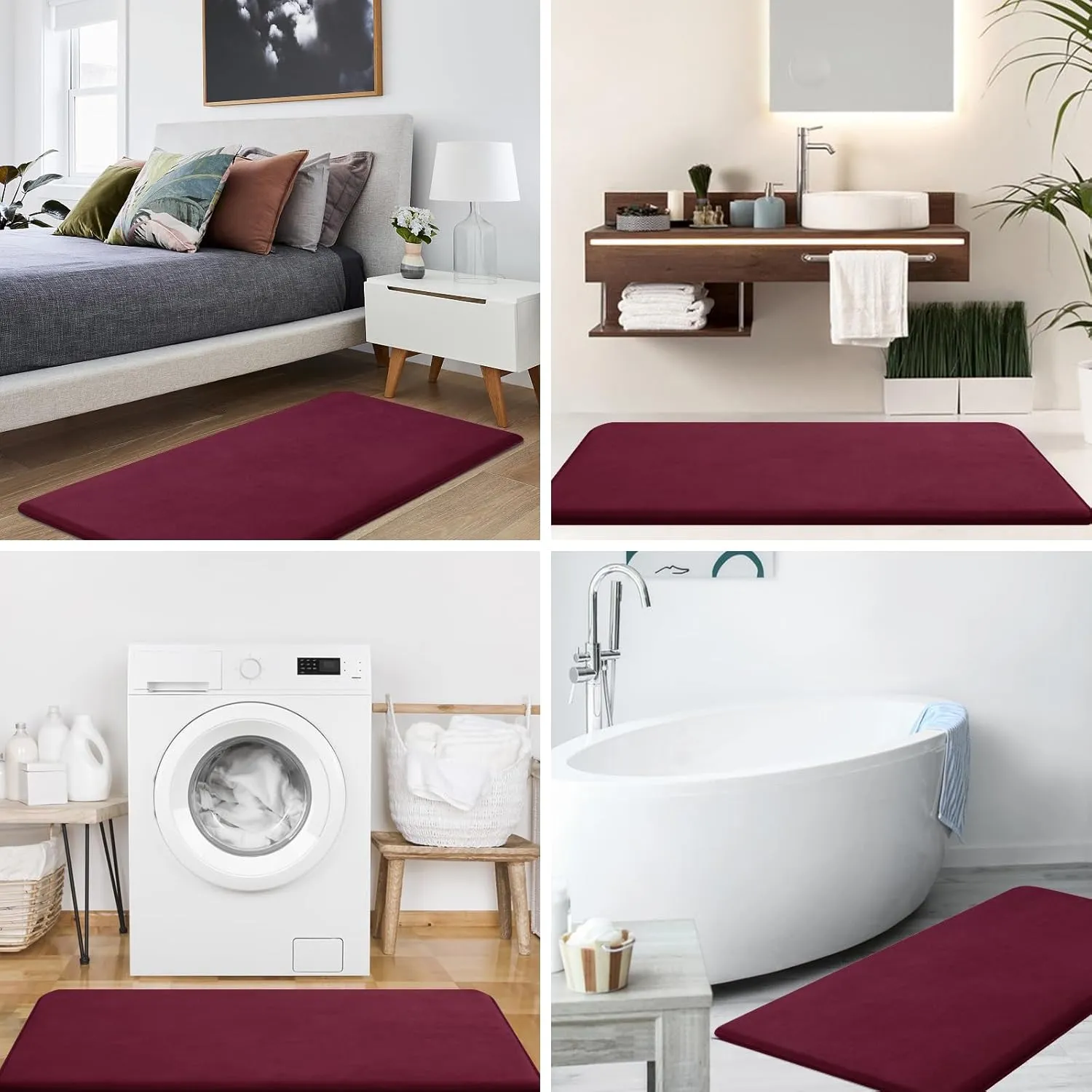 Smiry Memory Foam Bath Mat 30x20, Extra Soft and Absorbent Bathroom Mats, Non Slip Washable Carpet for Floor, Shower and Tub, Burgundy