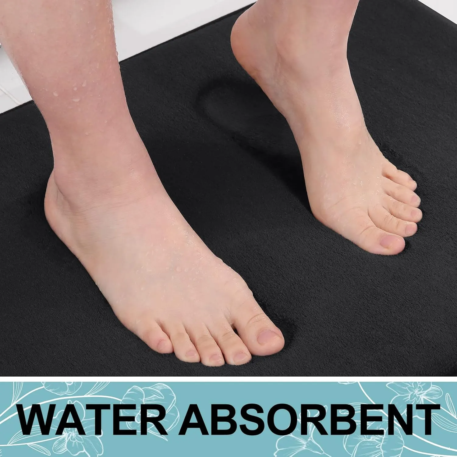 Smiry Memory Foam Bath Mat 70x24, Extra Soft and Absorbent Bathroom Mats, Non Slip Washable Carpet for Floor, Shower and Tub, Black