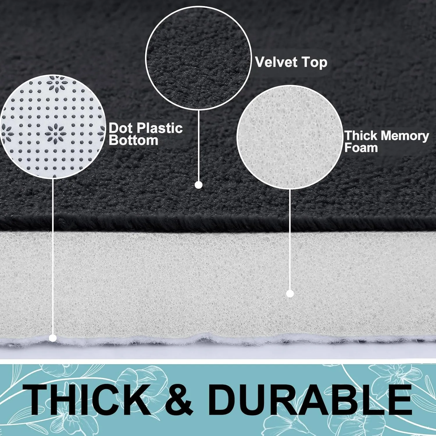 Smiry Memory Foam Bath Mat 70x24, Extra Soft and Absorbent Bathroom Mats, Non Slip Washable Carpet for Floor, Shower and Tub, Black