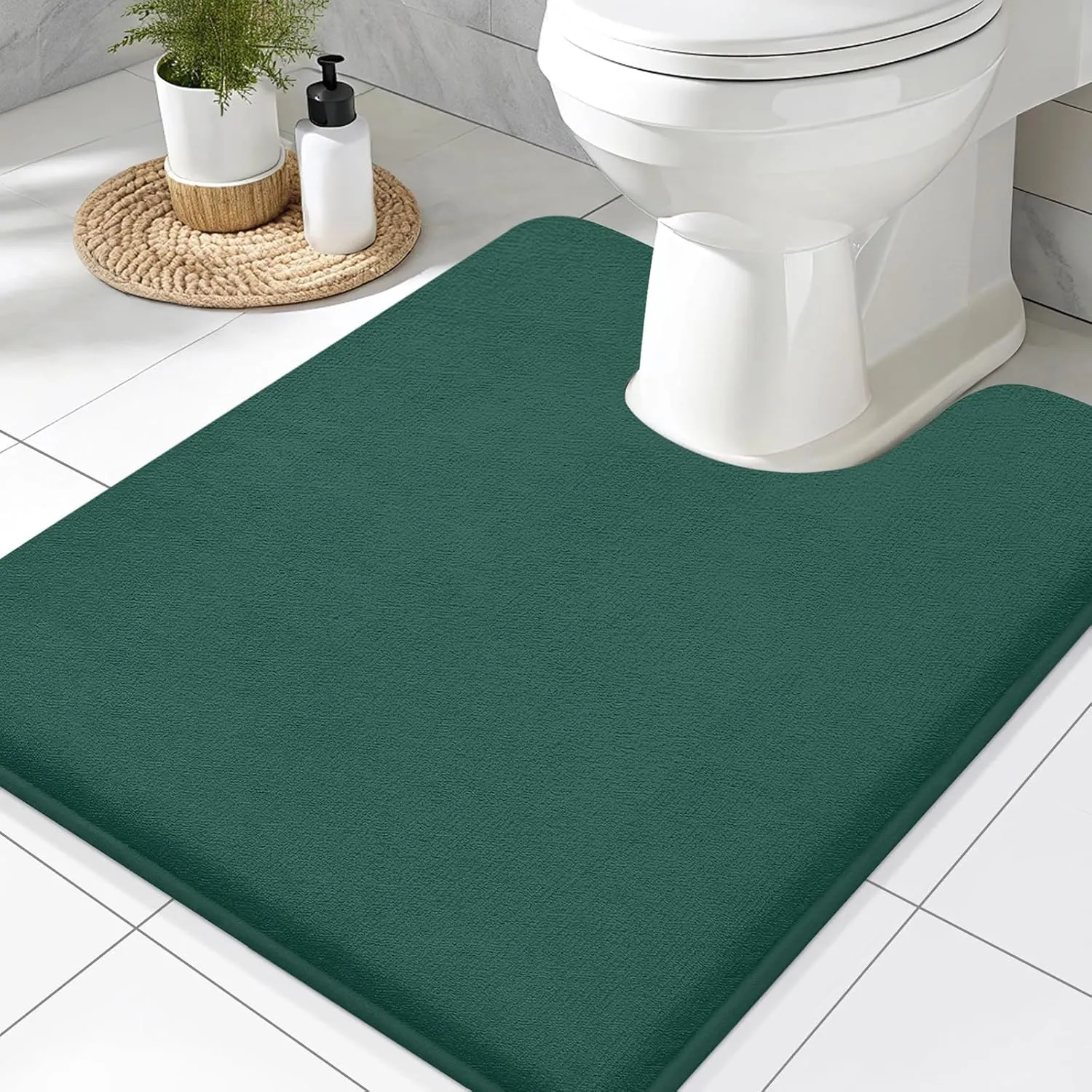 Smiry Memory Foam Toilet Rugs U-Shaped 24x20, Extra Soft Absorbent Non-Slip Contour Bathroom Rugs, Machine Washable Bath Mats for Toilet, Green