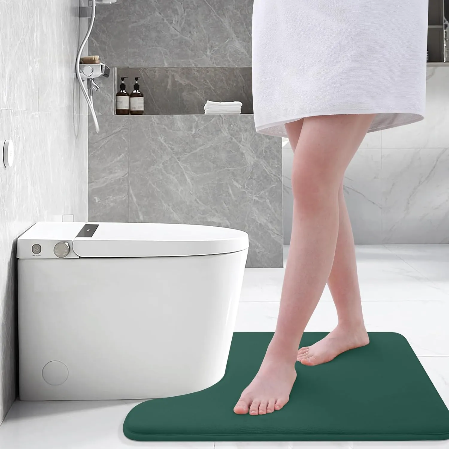 Smiry Memory Foam Toilet Rugs U-Shaped 24x20, Extra Soft Absorbent Non-Slip Contour Bathroom Rugs, Machine Washable Bath Mats for Toilet, Green