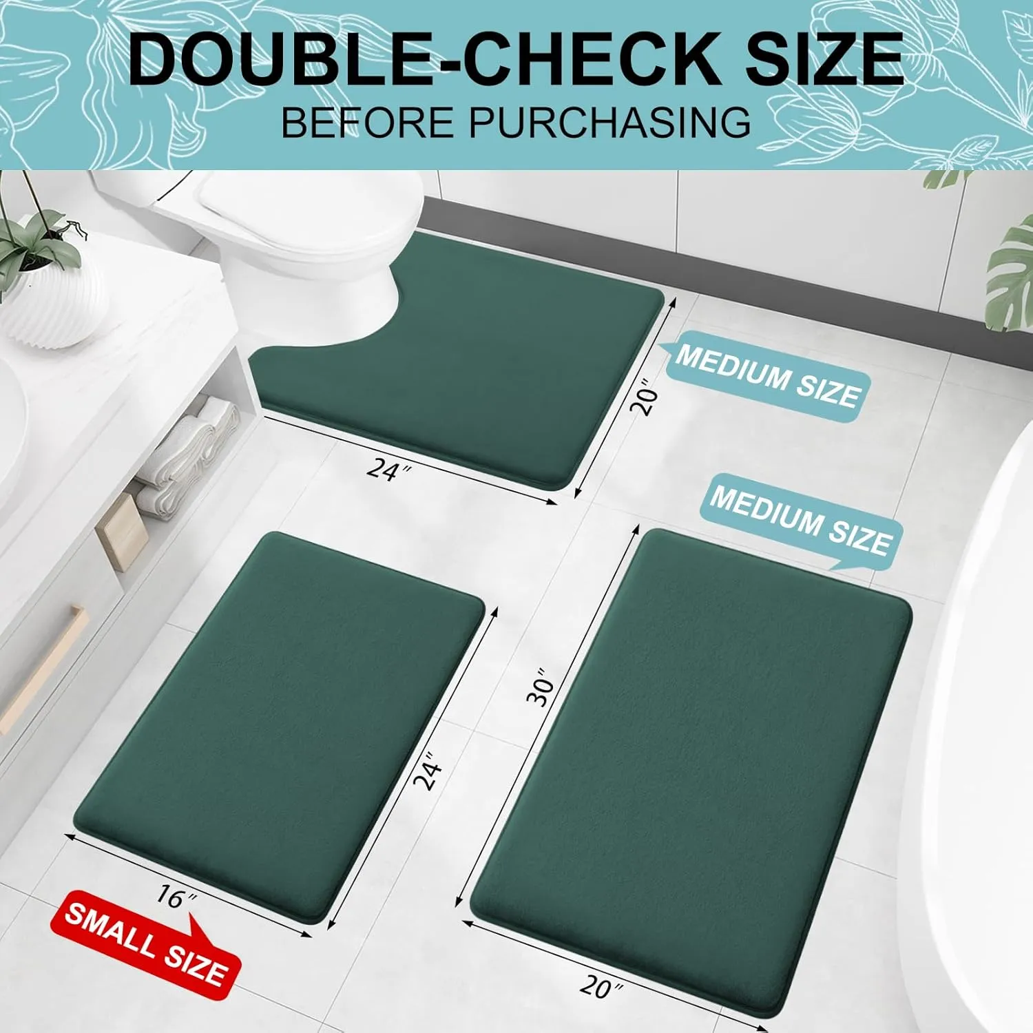 Smiry Memory Foam Toilet Rugs U-Shaped 24x20, Extra Soft Absorbent Non-Slip Contour Bathroom Rugs, Machine Washable Bath Mats for Toilet, Green