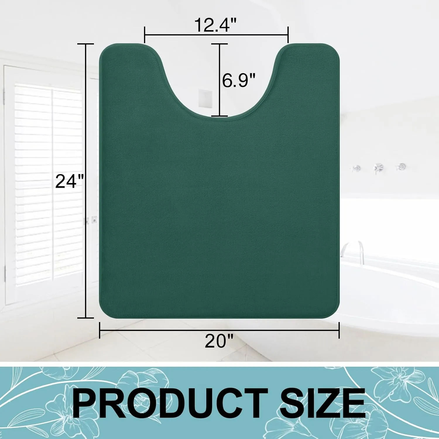 Smiry Memory Foam Toilet Rugs U-Shaped 24x20, Extra Soft Absorbent Non-Slip Contour Bathroom Rugs, Machine Washable Bath Mats for Toilet, Green