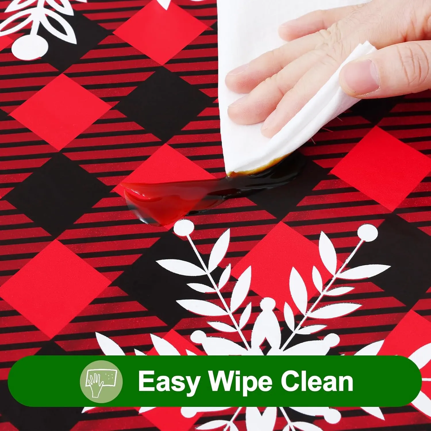 Smiry Plastic Christmas Tablecloth, Buffalo Plaid Waterproof Elastic Fitted Table Covers, Wipeable Flannel Backed Vinyl Tablecloths for Dinner, and New Year Celebration (Black & Red, 30x72 Inches)