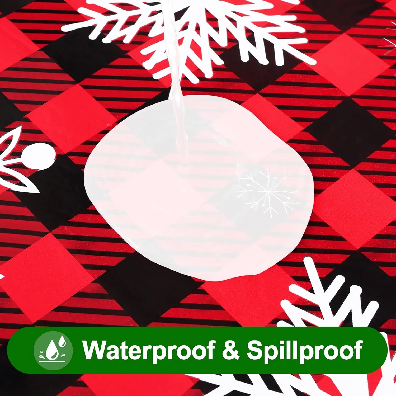 Smiry Plastic Christmas Tablecloth, Buffalo Plaid Waterproof Elastic Fitted Table Covers, Wipeable Flannel Backed Vinyl Tablecloths for Dinner, and New Year Celebration (Black & Red, 30x72 Inches)
