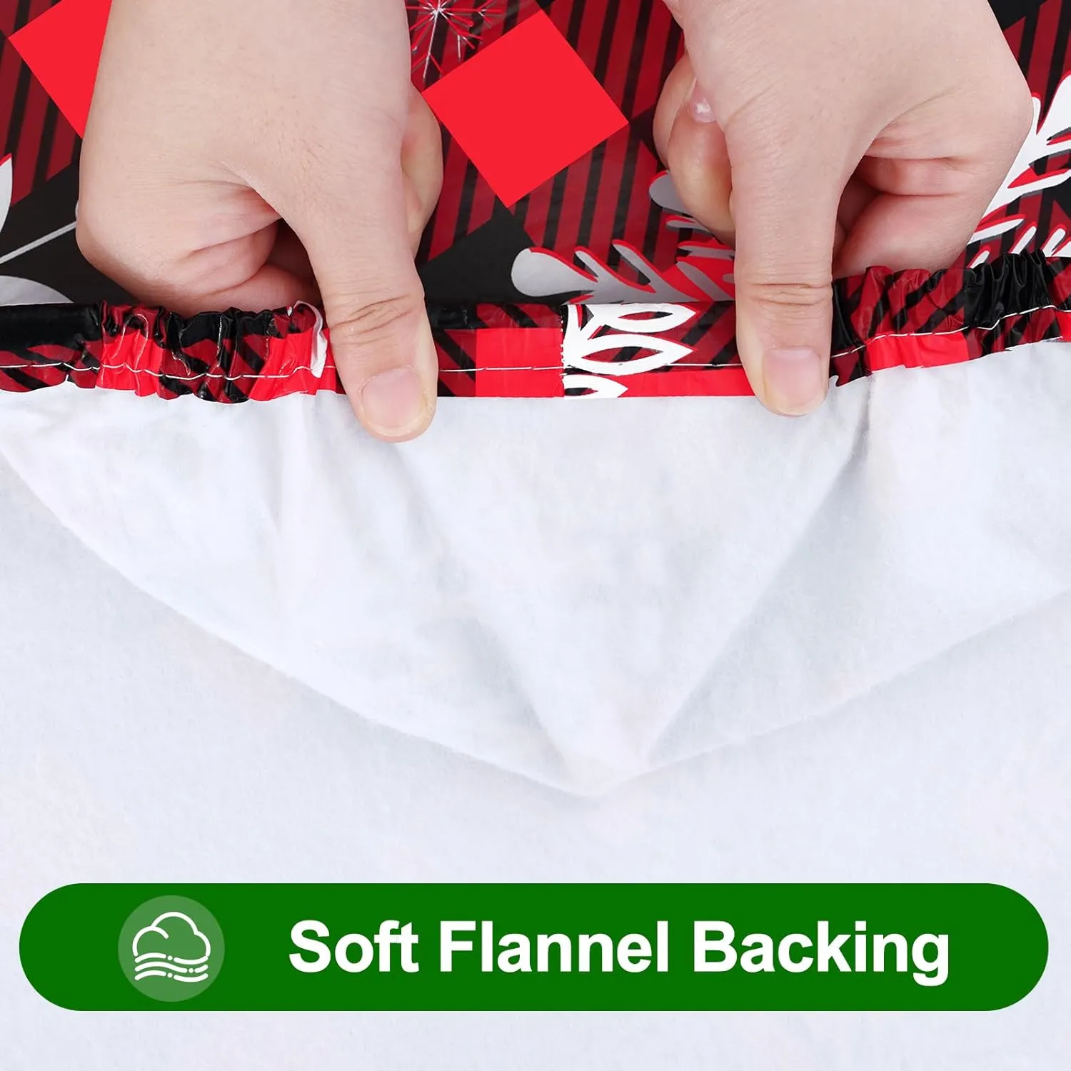 Smiry Plastic Christmas Tablecloth, Buffalo Plaid Waterproof Elastic Fitted Table Covers, Wipeable Flannel Backed Vinyl Tablecloths for Dinner, and New Year Celebration (Black & Red, 30x72 Inches)