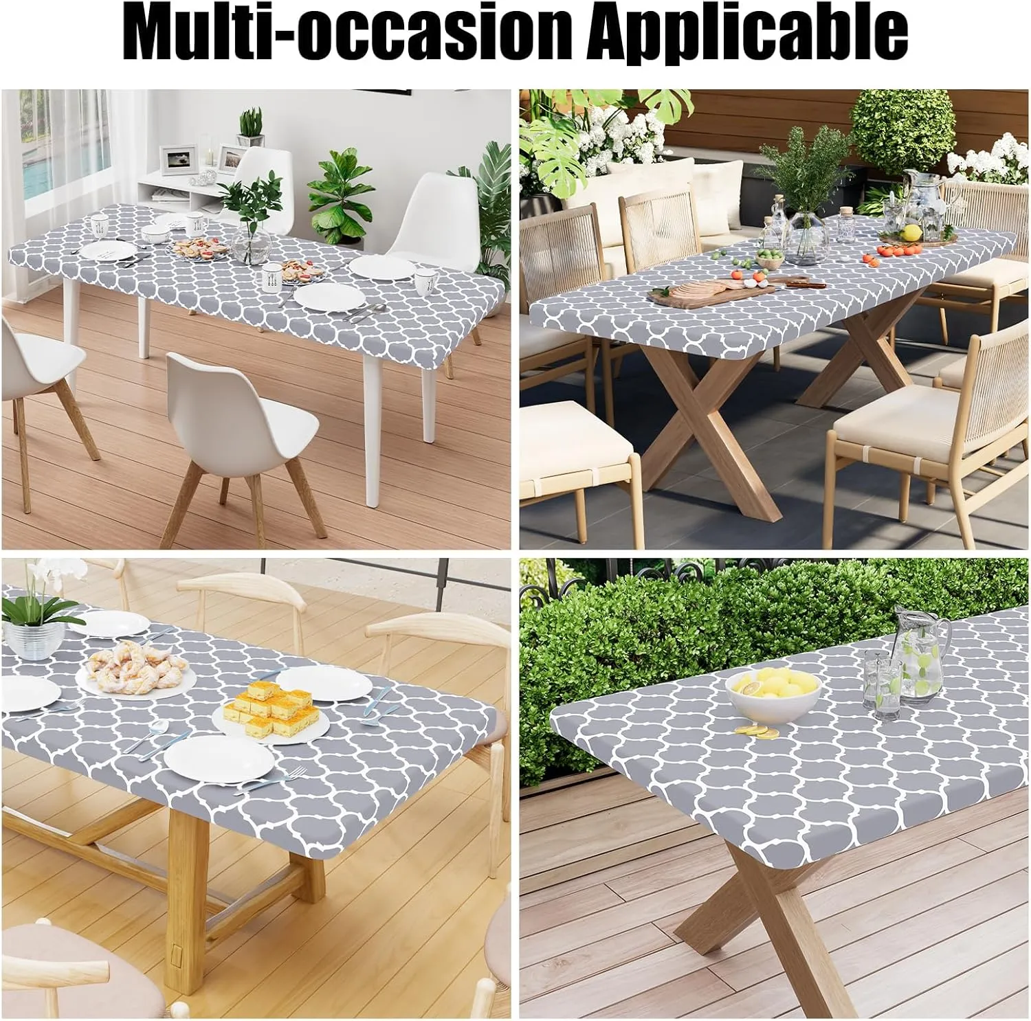 Smiry Rectangle Picnic Table Cover, Waterproof Elastic Fitted Camping Tablecloths for 4 Foot Tables, Wipeable Flannel Backed Vinyl Tablecloth Protector for Indoor, Outdoor (Grey, 24x48 Inches)
