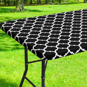 Smiry Rectangle Picnic Table Cover, Waterproof Elastic Fitted Camping Tablecloths for 5 Foot Tables, Wipeable Flannel Backed Vinyl Tablecloth Protector for Indoor, Outdoor (Black, 36x60 Inches)