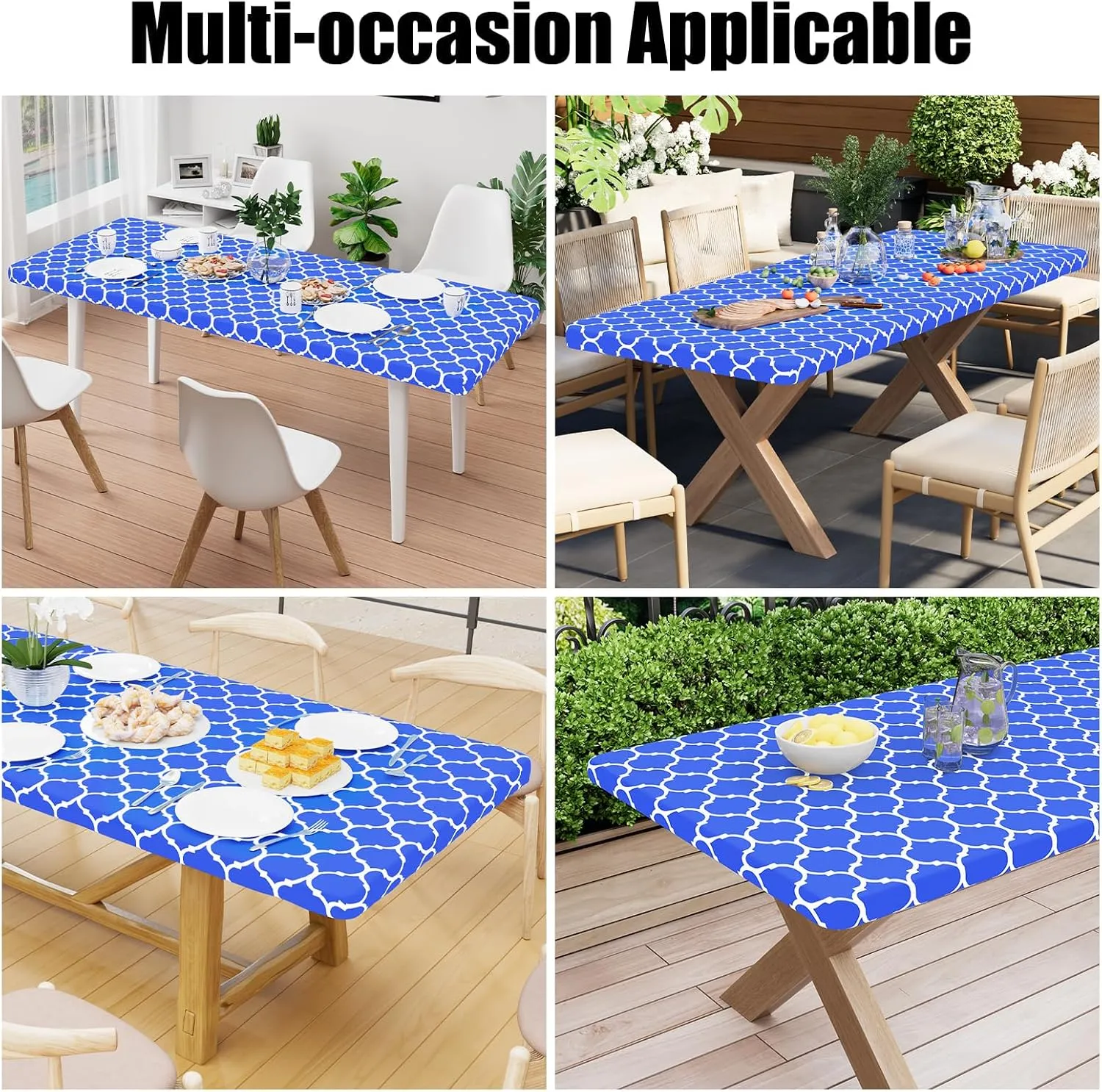 Smiry Rectangle Picnic Table Cover, Waterproof Elastic Fitted Camping Tablecloths for 5 Foot Tables, Wipeable Flannel Backed Vinyl Tablecloth Protector for Indoor, Outdoor (Blue, 36x60 Inches)