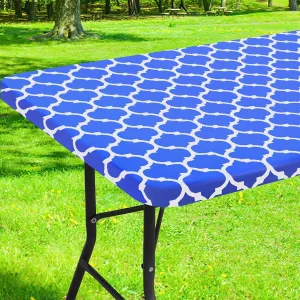 Smiry Rectangle Picnic Table Cover, Waterproof Elastic Fitted Camping Tablecloths for 5 Foot Tables, Wipeable Flannel Backed Vinyl Tablecloth Protector for Indoor, Outdoor (Blue, 36x60 Inches)
