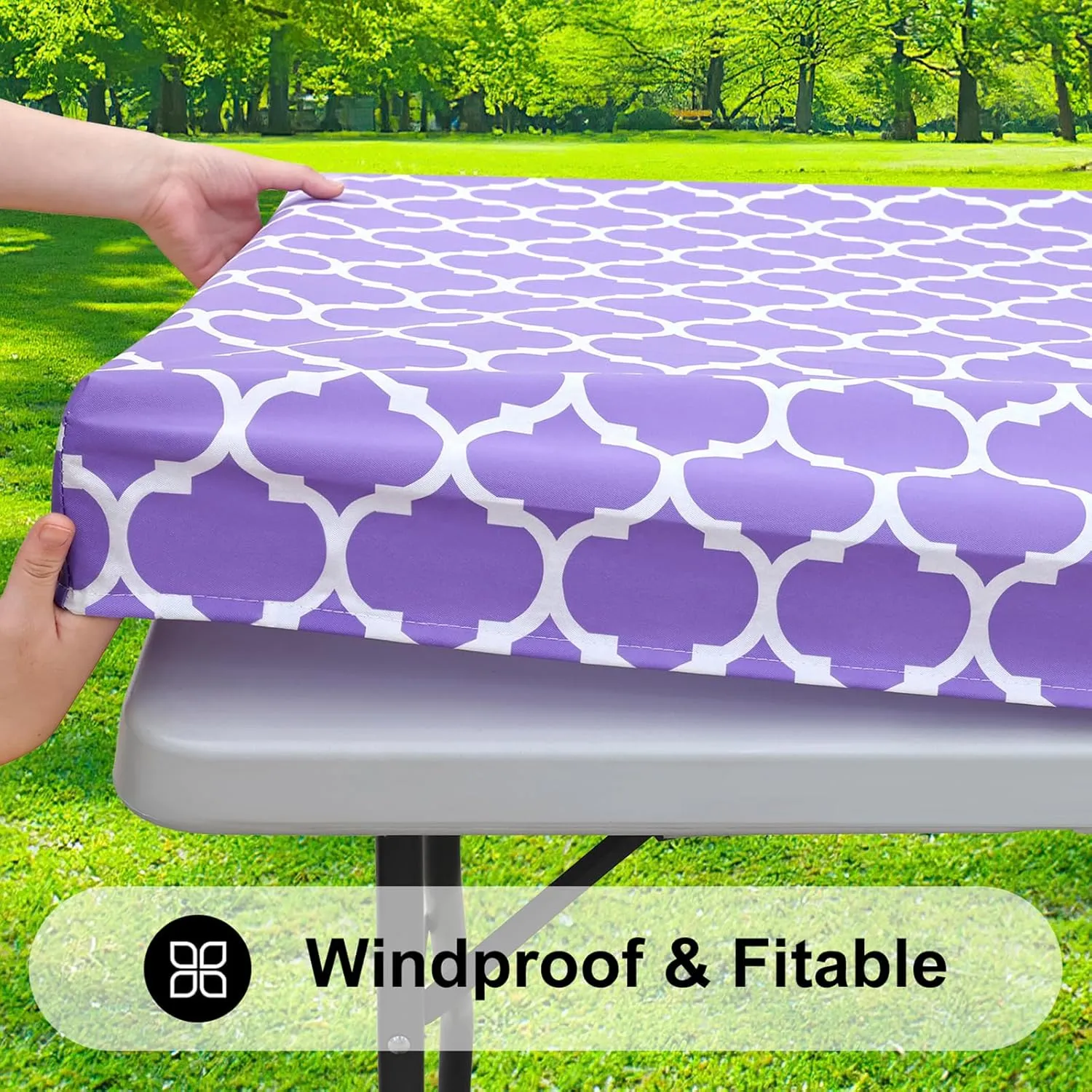 Smiry Rectangle Picnic Table Cover, Waterproof Elastic Fitted Camping Tablecloths for 6 Foot Tables, Wipeable Flannel Backed Vinyl Tablecloth Protector for Indoor, Outdoor (Lavender, 30x72 Inches)