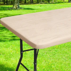 Smiry Rectangle Picnic Table Cover, Waterproof Elastic Fitted Vinyl Tablecloth for 6 Foot Tables, Wipeable Flannel Backed Camping Tablecloths Protector for Indoor, Outdoor (Beige, 30x72 Inches)